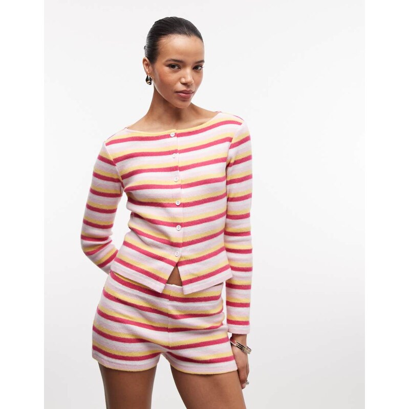 Reclaimed Vintage long sleeve button through top in multi stripe
