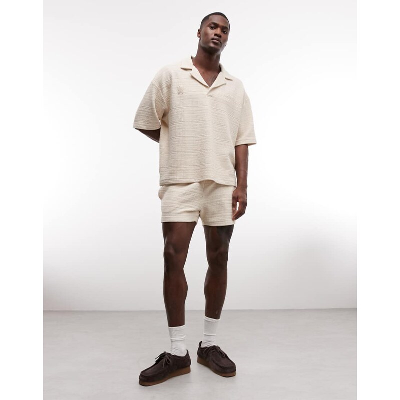 ASOS DESIGN slim crosshatch textured jersey short in neutral
