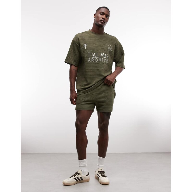 ASOS DESIGN slim crosshatch textured jersey short in olive green