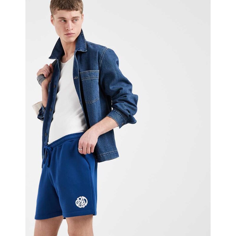 ASOS DESIGN oversized jersey short with graphic in blue