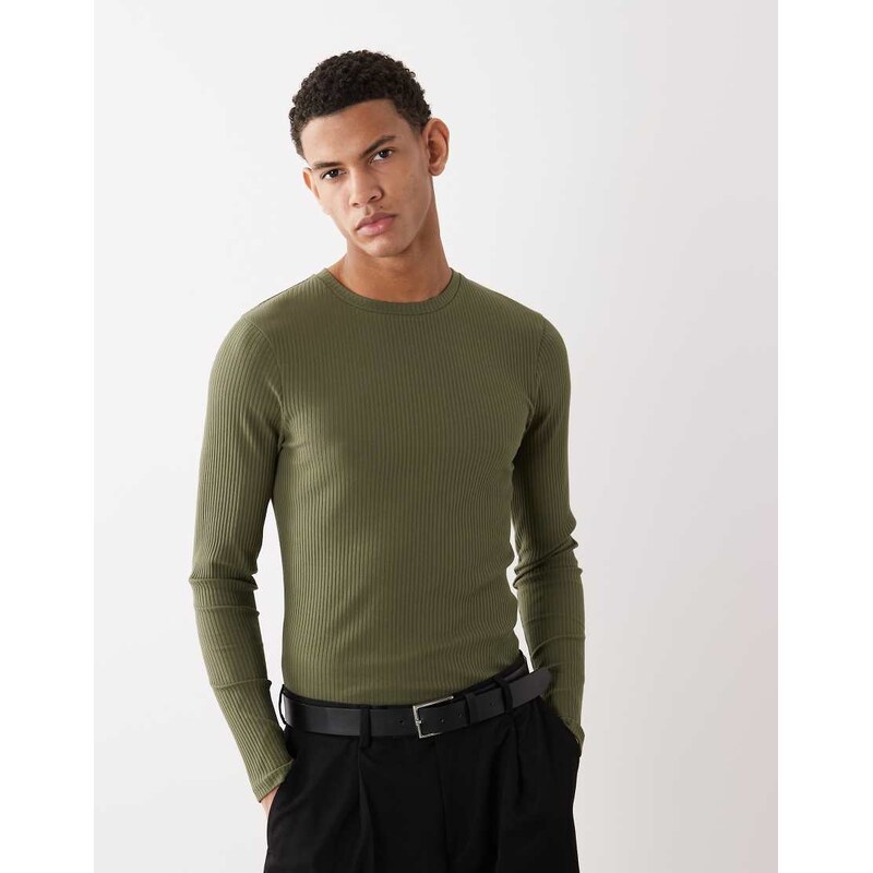 ASOS DESIGN heavyweight muscle fit long sleeve t-shirt in khaki