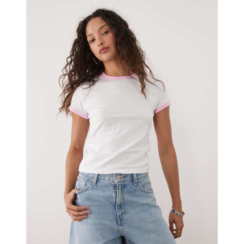 ASOS DESIGN short sleeve baby tee with contrast ringer in white