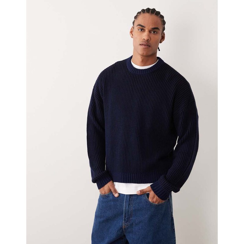 ASOS DESIGN oversized knitted ribbed jumper in navy-Black
