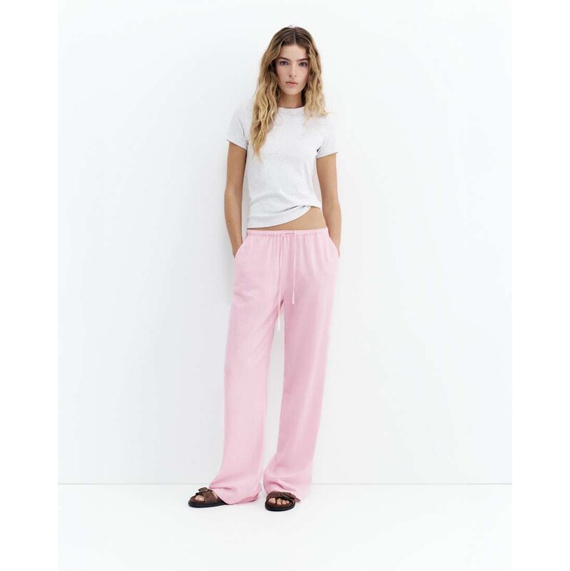 Pull&Bear linen blend trousers in rose pink 114561558