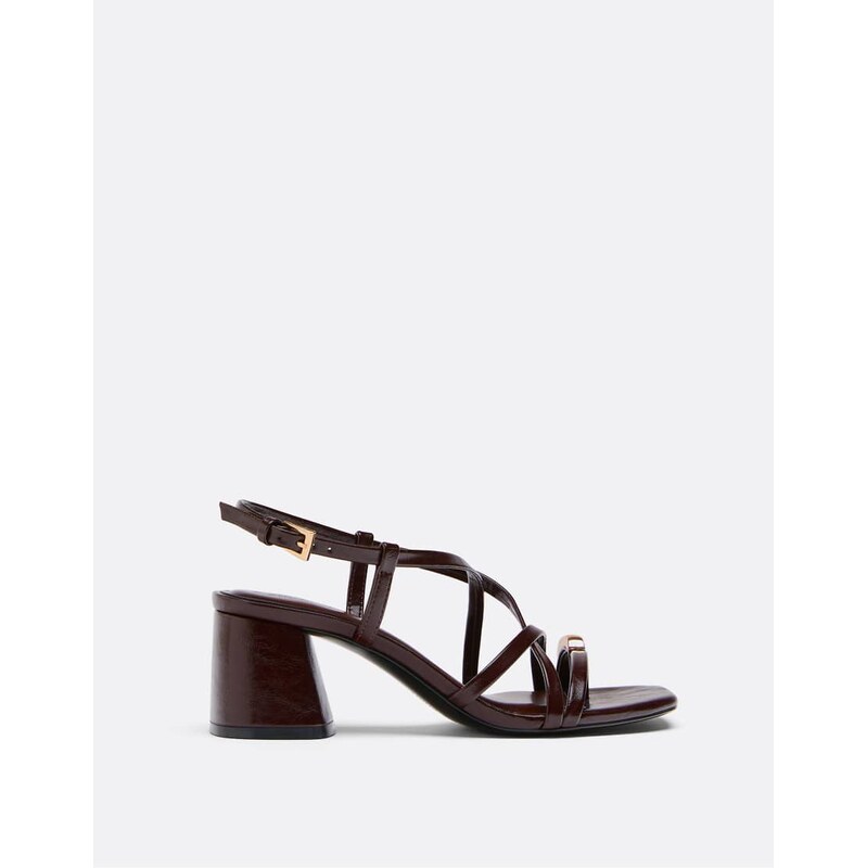 Stradivarius Heeled multi-strap sandals with detail in brown