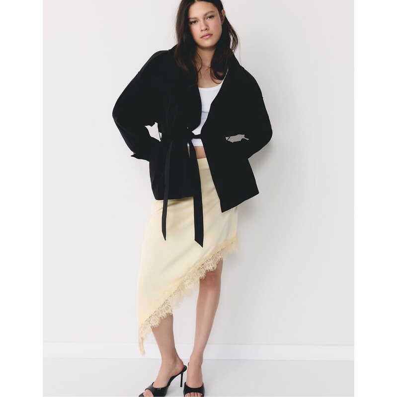 Stradivarius High-neck trench coat in black
