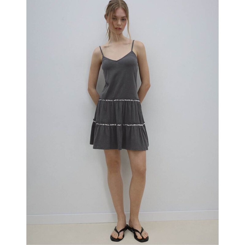 Stradivarius Ruffled dress with studs in dark grey 114561586