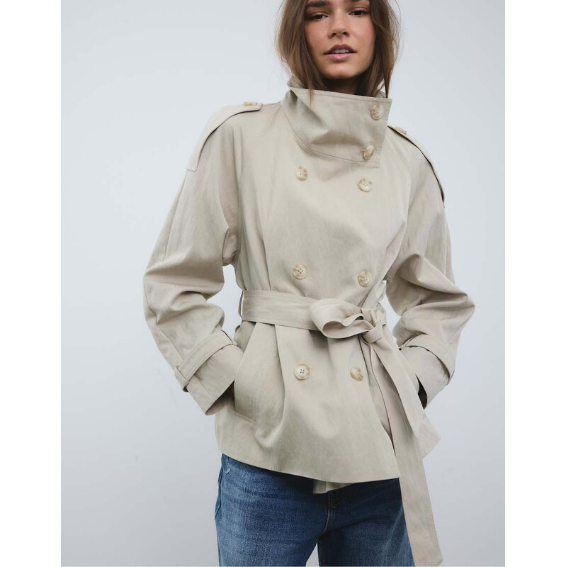 Stradivarius High-neck trench coat in beige-Neutral