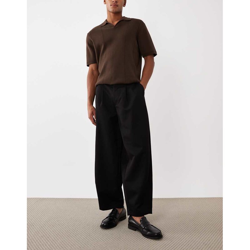 ASOS DESIGN smart wide barrel leg pleated trousers in black