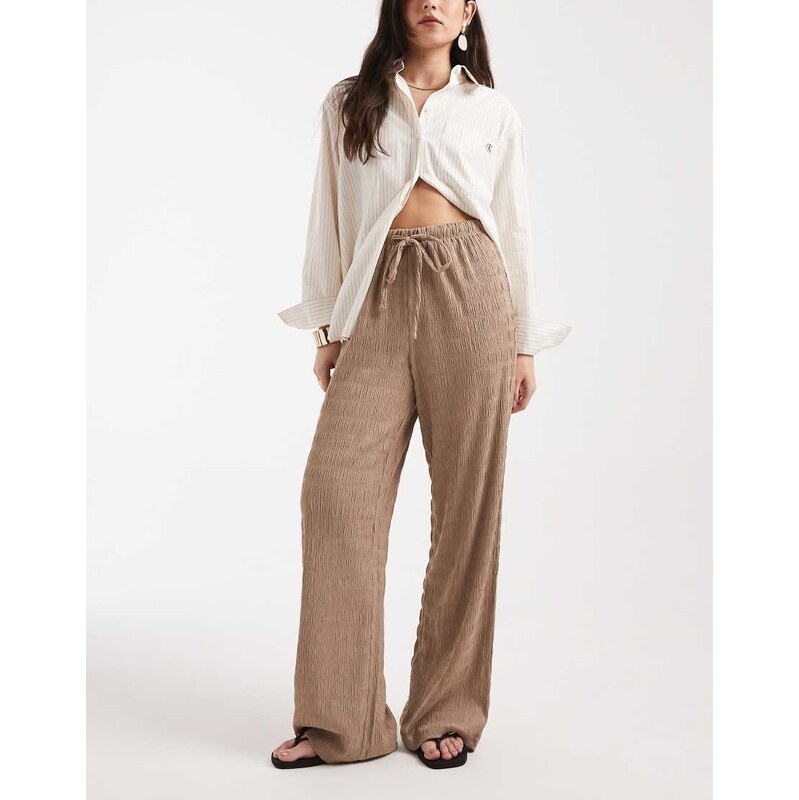 Brave Soul Co-ord wide leg textured jersey trouser in mocha