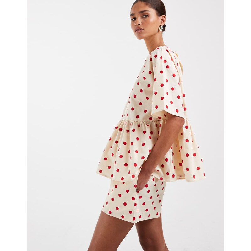 ASOS DESIGN tie waist pocket detail shorts in polka dot-Multi