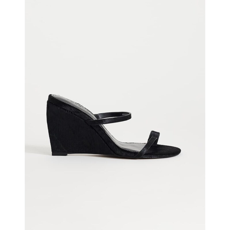 Topshop Abi strappy wedge heel in black hair on real leather 114853592