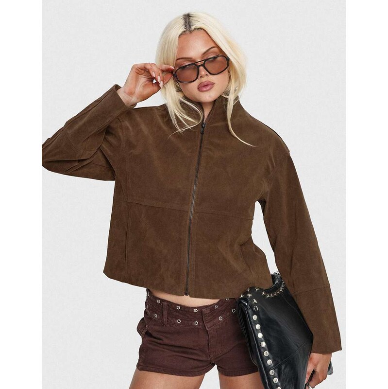 Princess Polly faux suede funnel neck zip through cropped jacket in 114873483
