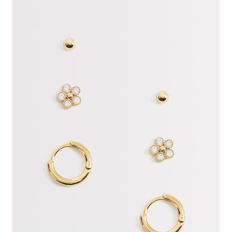 Orelia crystal flower and micro hoop earring pack in 18k gold plated 114789846