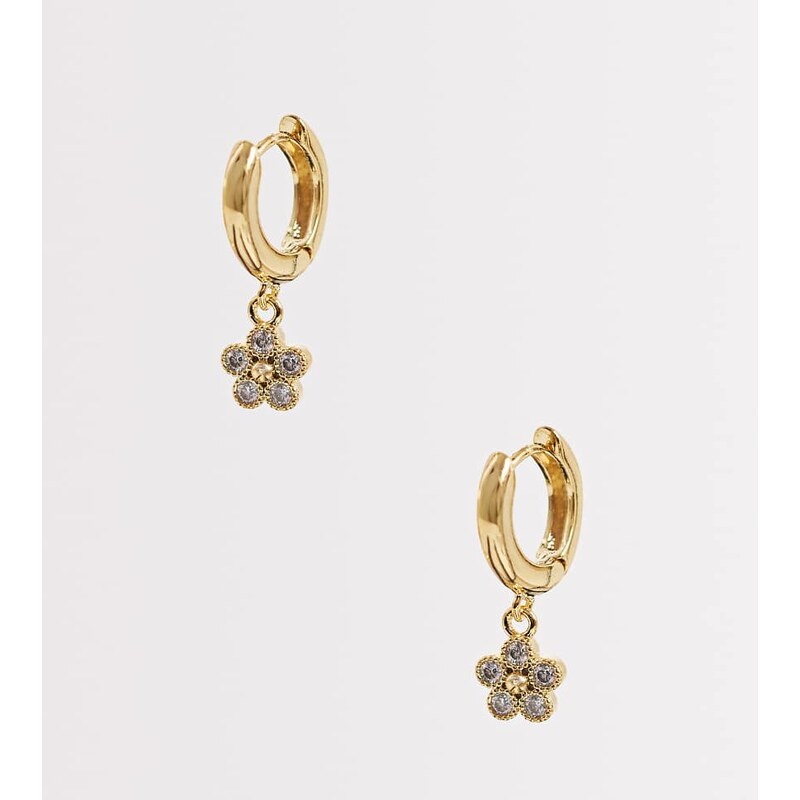 Orelia crystal flower drop huggie hoop earrings in 18k gold plated 114833575