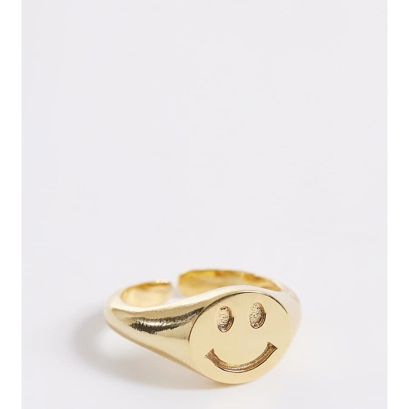 Orelia happy face adjustable signet ring in 18k gold plated 114822006
