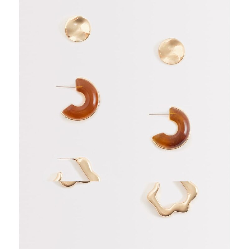 ALDO orphelina 3 pack statement earrings in gold and brown