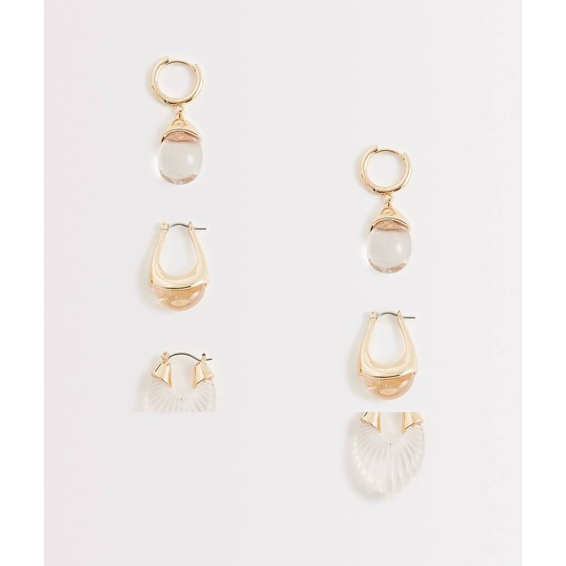ALDO cleargllo 3 pack drop earrings in gold and clear acetate 114727928