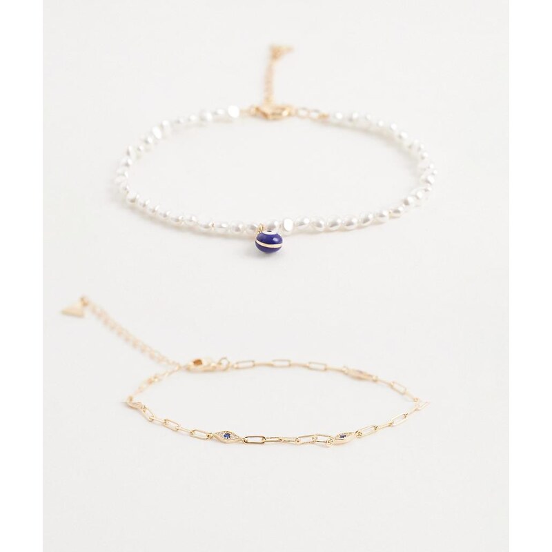 ALDO nanedennon layered evil eye anklet in faux pearl-White 114727934