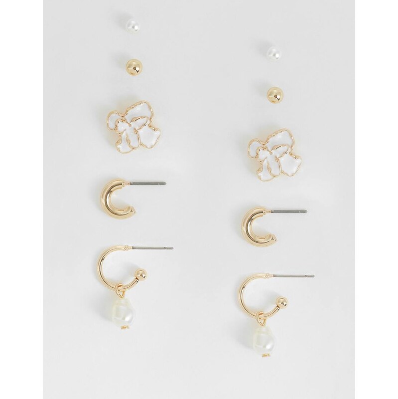 ASOS DESIGN multi-pack of earrings with faux-pearl and gold tone
