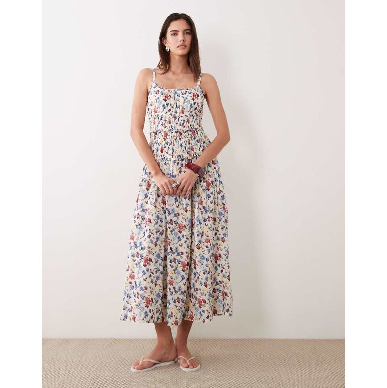 Abercrombie & Fitch smocked drop waist maxi dress in white