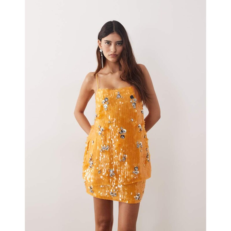 ARRANGE crystal embellished longline cami top co-ord in orange 114569413