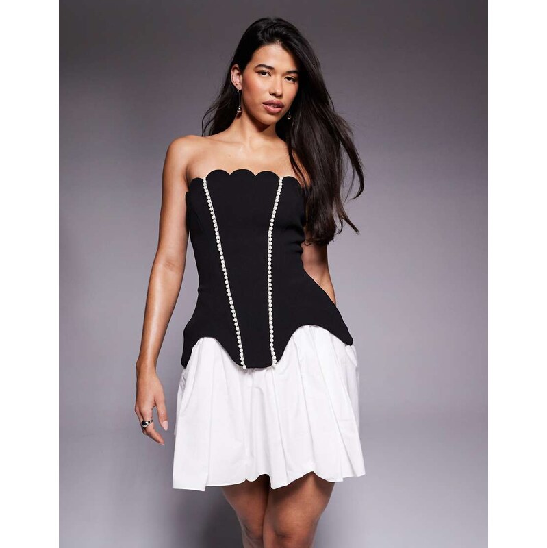 ASOS LUXE scallop hem mini dress with cotton poplin skirt with 114569454