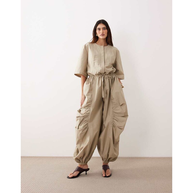 ARRANGE oversized utility jumpsuit in stone-Neutral 114569468