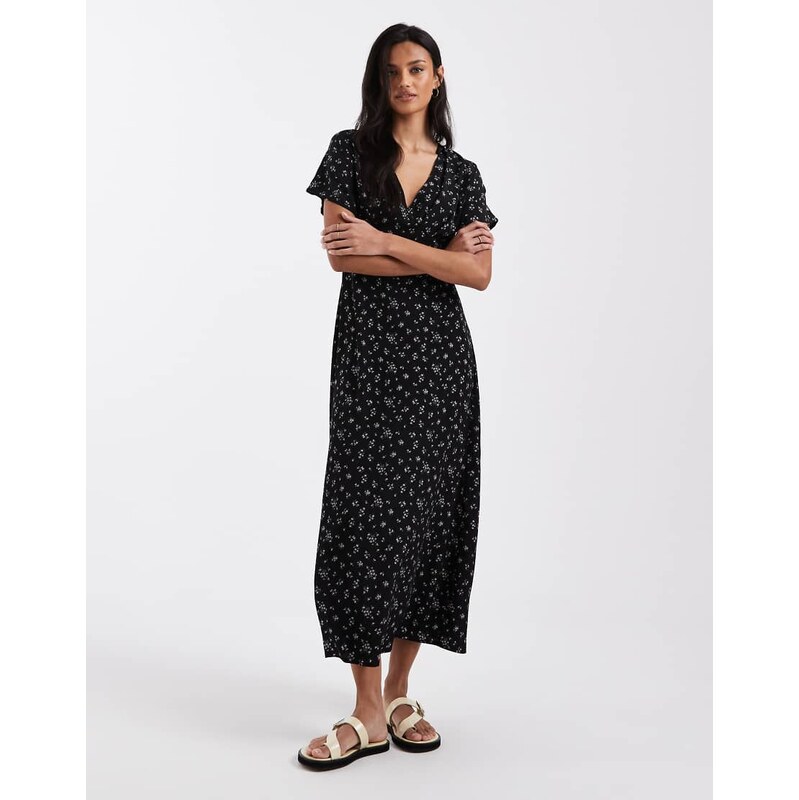 Brave Soul midi tea dress in black floral ditsy print