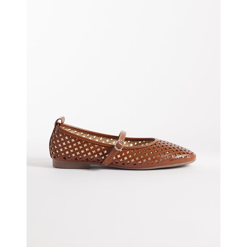 London Rebel Alba cut out ballet flat with buckle strap in brown 115517884