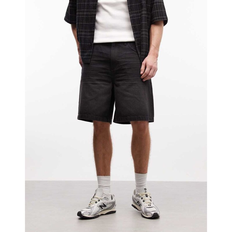 COLLUSION denim mid rise shorts in washed black - BLACK