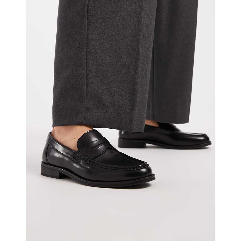 ASOS DESIGN penny loafers in black leather