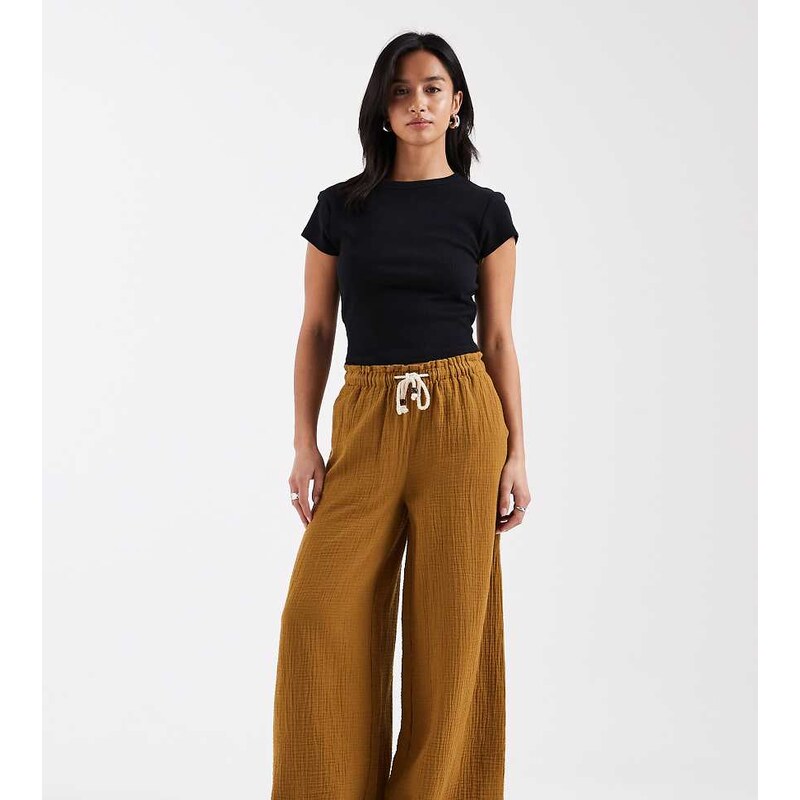 ASOS Petite ASOS DESIGN Petite pull on trousers co-ord in cheesecloth 114569476