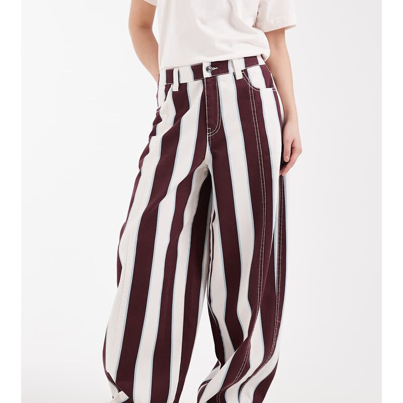 ASOS Petite ASOS DESIGN Petite barrel trousers in stripe-Multi 115520167