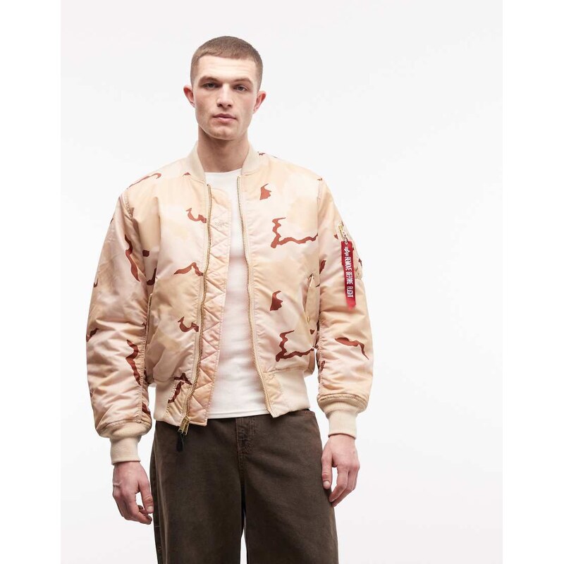 Alpha Industries bomber jacket in camo print-Neutral