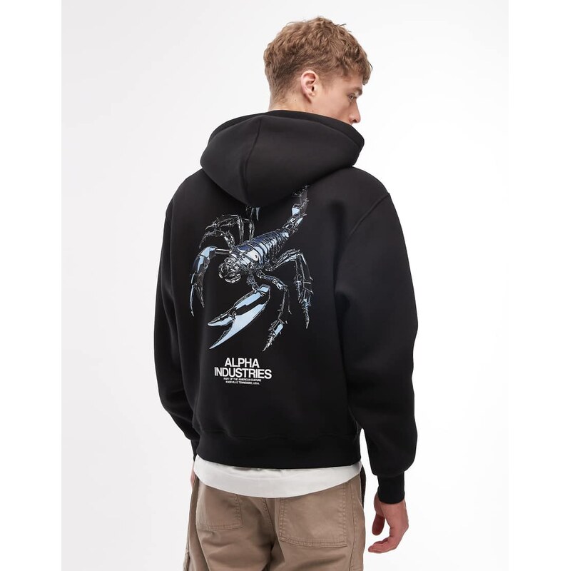 Alpha Industries hoodie with scorpion back print in black 114569492