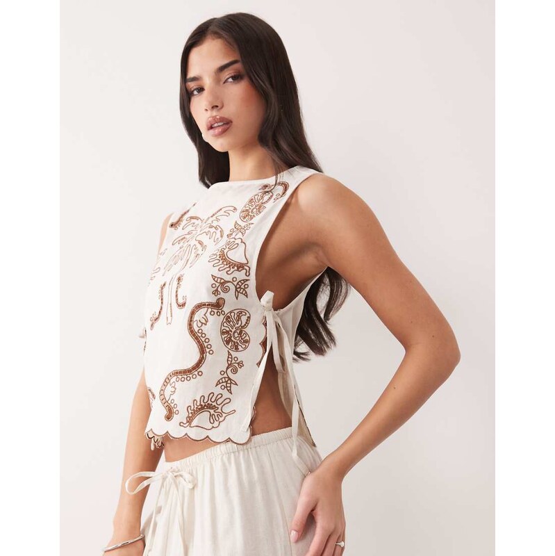 ASOS DESIGN Angie Palm beach tropical embroidered tie side tank in 114569510