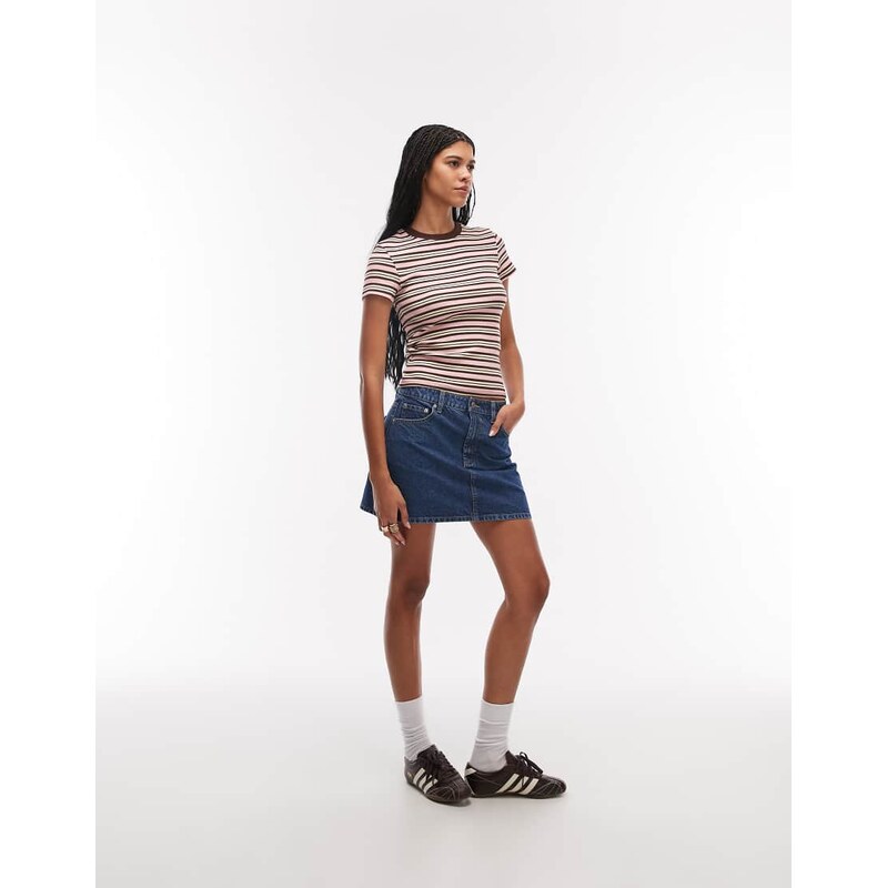 ASOS DESIGN high waisted a line mini skirt in mid blue