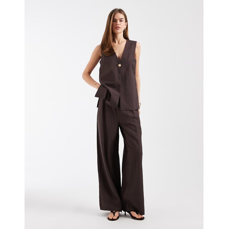 Object pleat front wide leg tailored trouser co-ord in chocolate