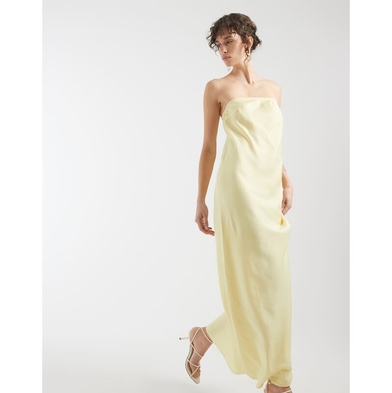 Object bandeau satin maxi dress in butter yellow 115522295