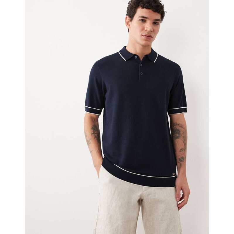 Threadbare knitted short sleeve polo top with tipping in navy