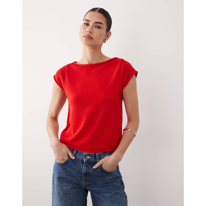 ASOS DESIGN knitted tee with rolled edges in red