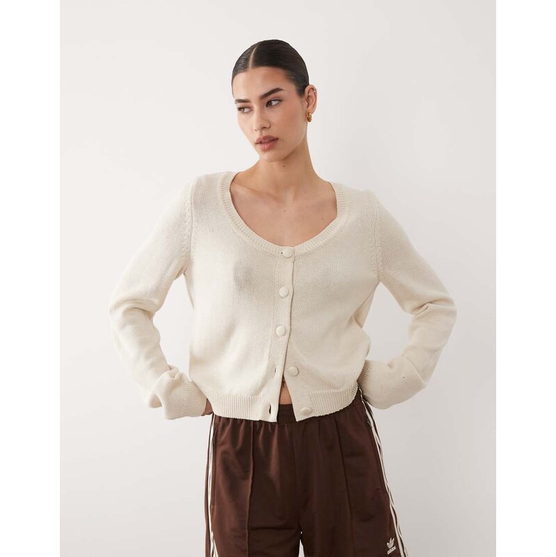 ASOS DESIGN knitted scoop neck cardigan in ecru-White