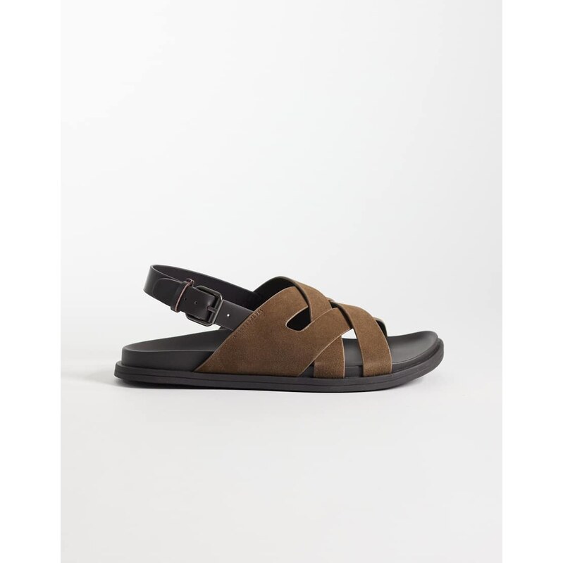 Mango 100% suede cross strap design sandal with buckle detailing