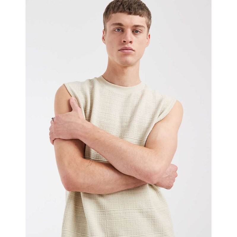 ASOS DESIGN heavyweight oversized tank in beige texture-Neutral