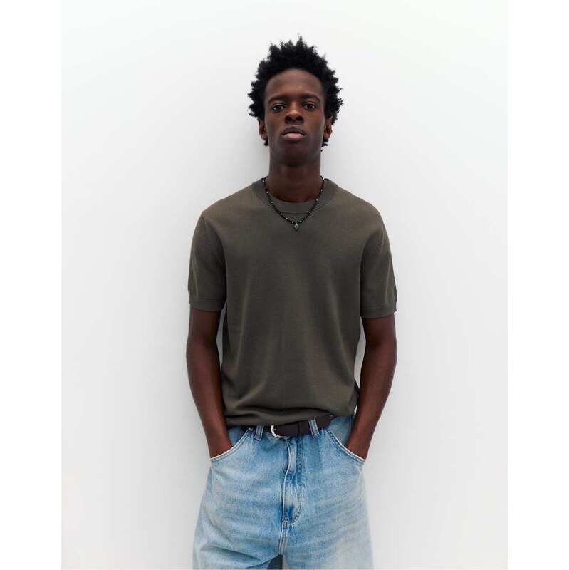 Pull&Bear Short sleeve jumper in mole brown