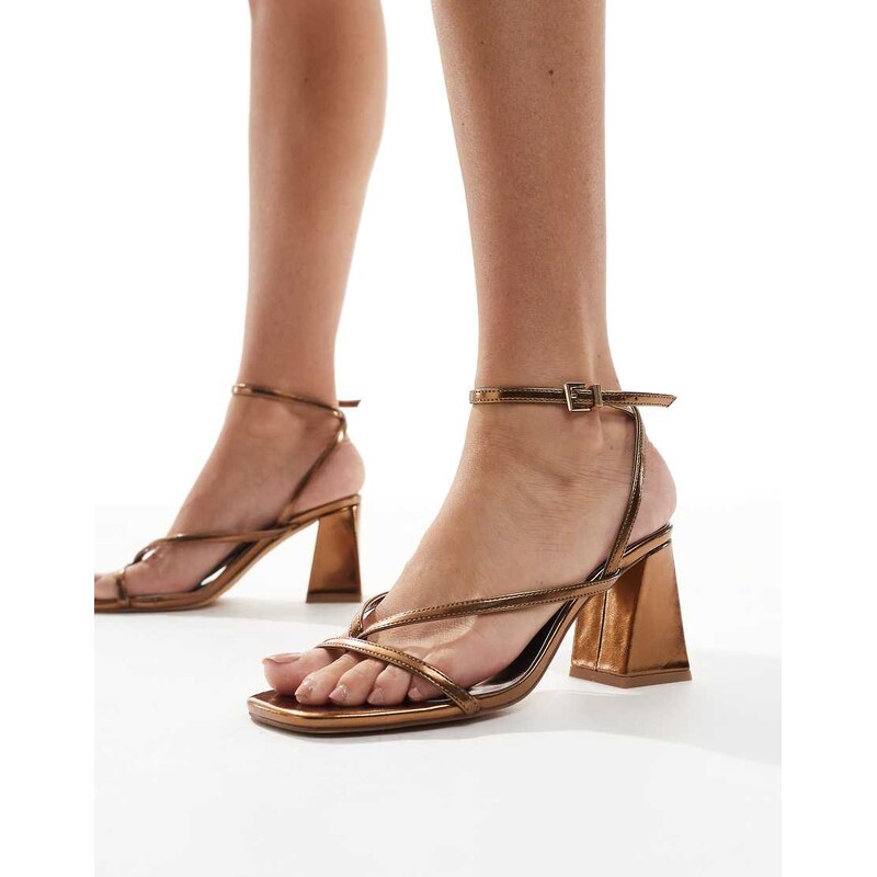 London Rebel Aria strappy mid block heeled sandals in bronze-Brown 115524736