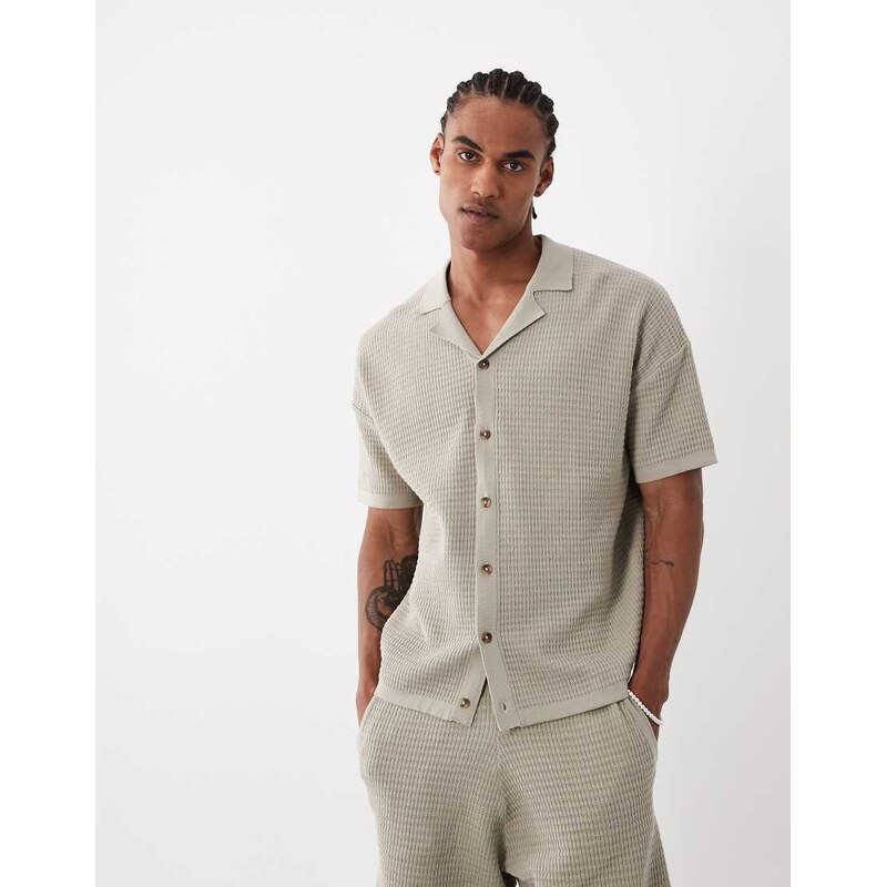ASOS DESIGN relaxed knitted co-ord revere polo shirt in sage