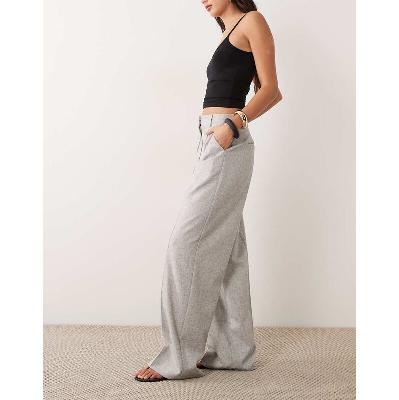 YAS high waist pleated tailored trouser co-ord in light grey melange 115519373