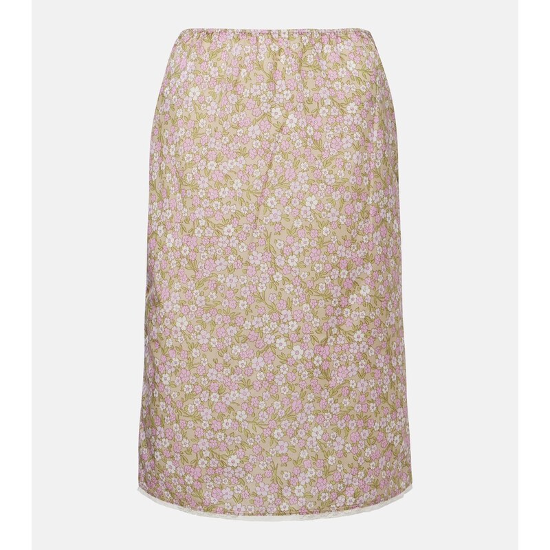 Prada Re-Nylon lace-trimmed floral midi skirt